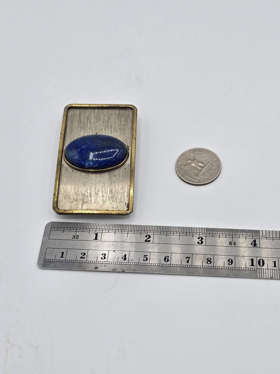 Morita Gil vintage gold & blue stone belt buckles made in Chile. 2 1/2” x 1 1/4” Morita Gil Hecho A Mano Chile Lapis Mixed Metal Belt Buckle  main image 2