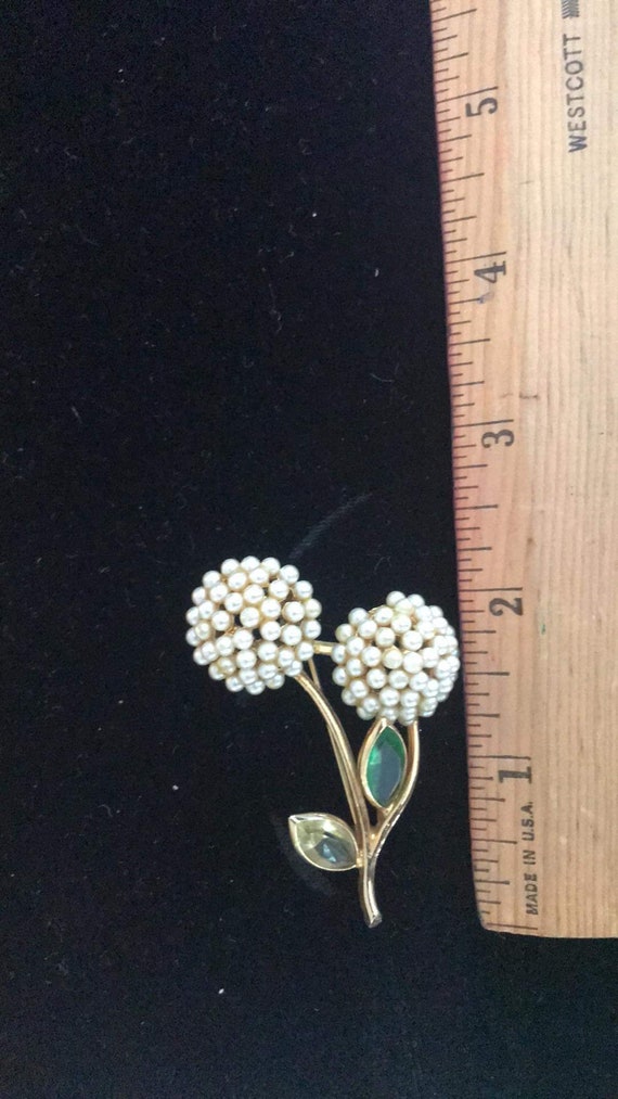 Vintage Goldtone Pearl Cherries Brooch - image 2
