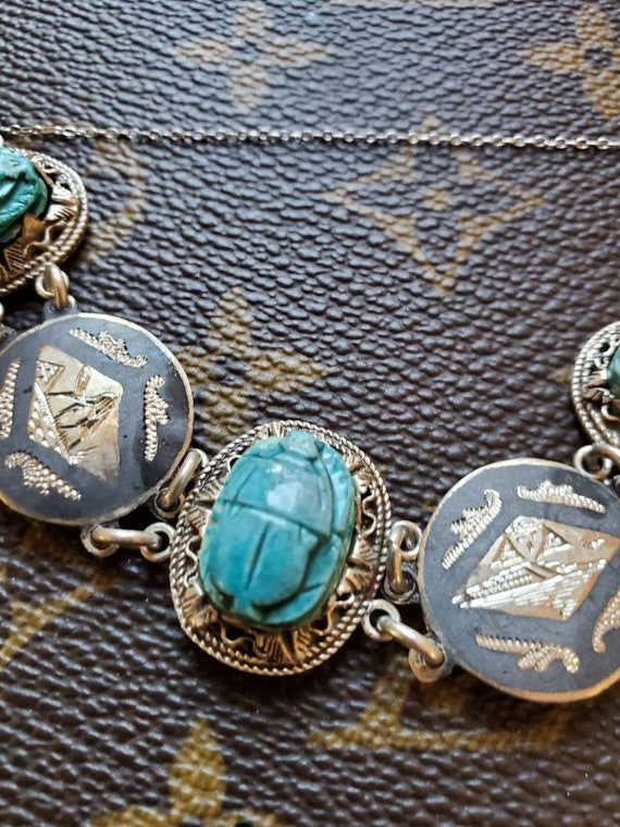 Sterling Silver And Turquoise Egyptian Revival Fa… - image 2