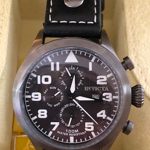 Men’s Invicta Watch Blackface With Hematite Casing  Black Strap