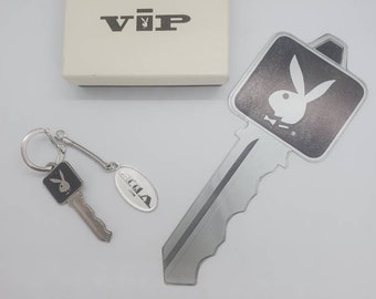 Original 1969 Los Angeles Hugh Hefner Celebrity VIP Playboy Membership Key with Original Keychain And Cash Service Ticket 1969 VERY RARE