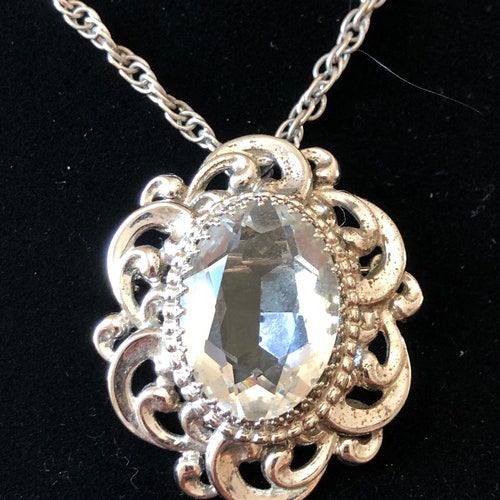 Danecraft Sterling Silver and crystal pendant necklace or shops broach 20 inch chain