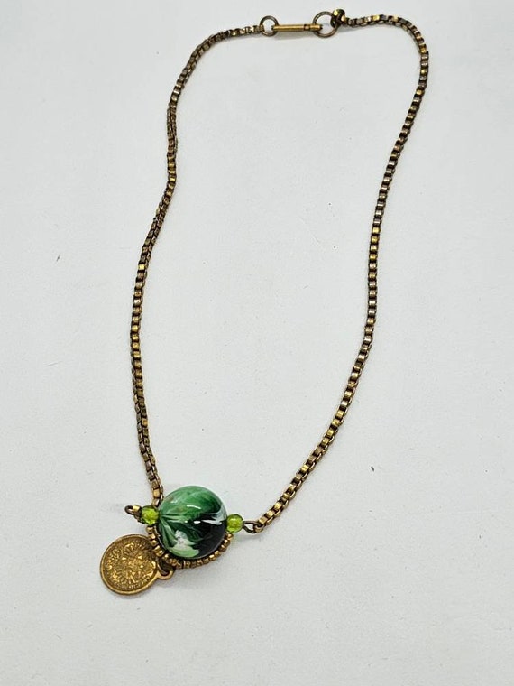 Miriam Haskell Gold Tone Marble Coin Chain Neckla… - image 7