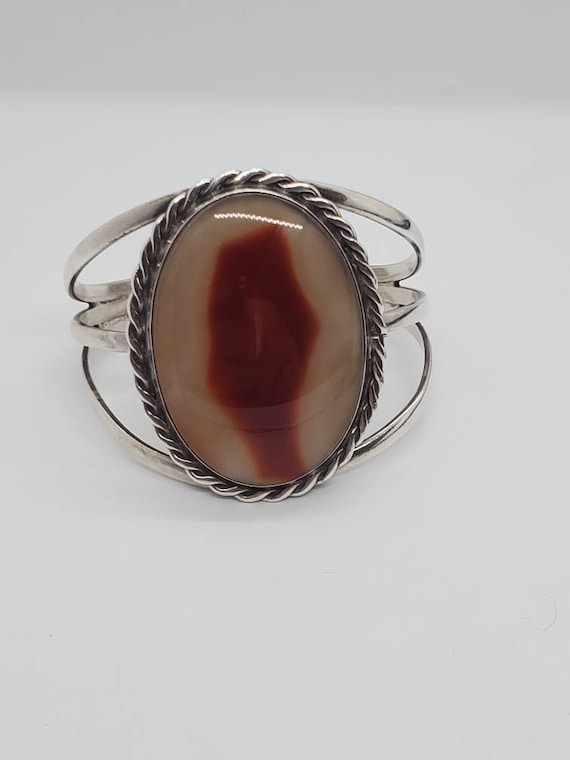 Navajo Third Eye Brown Cream And Red Agate Sterli… - image 1