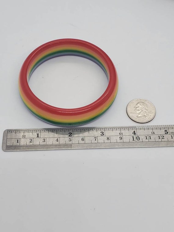 Vintage Rainbow Striped Plastic Layered Bangle Br… - image 6