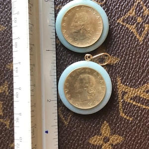 Milor 14 Karat Yellow Gold And Jade French Wire Coin Drop Earrings 1960s