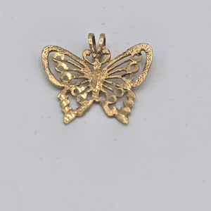 14 Karat Yellow Gold Filigree Butterfly Pendant Charm