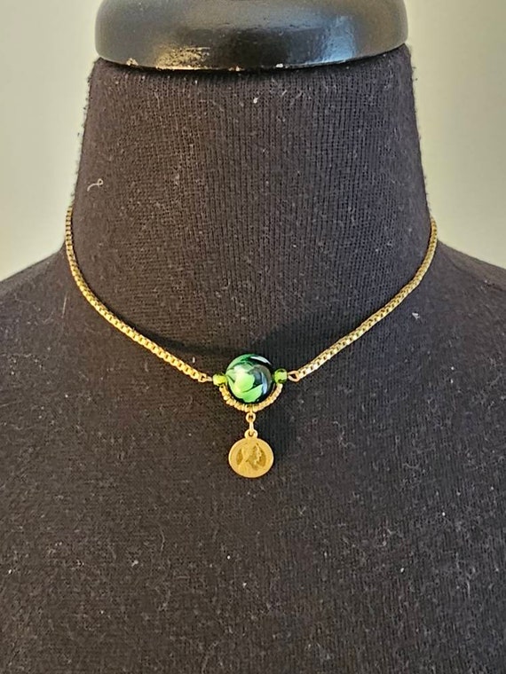 Miriam Haskell Gold Tone Marble Coin Chain Neckla… - image 2