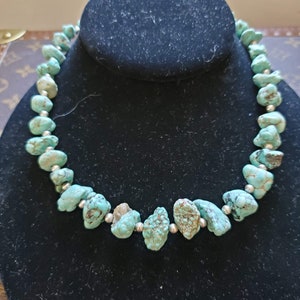 Turquoise Necklace With Sterling Silver Beads And Clasp