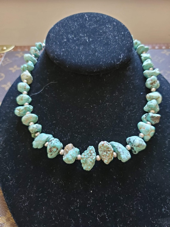 Turquoise Necklace With Sterling Silver Beads And 