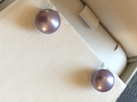Sterling Silver Fresh Water Lavender Pearl Earrin… - image 1