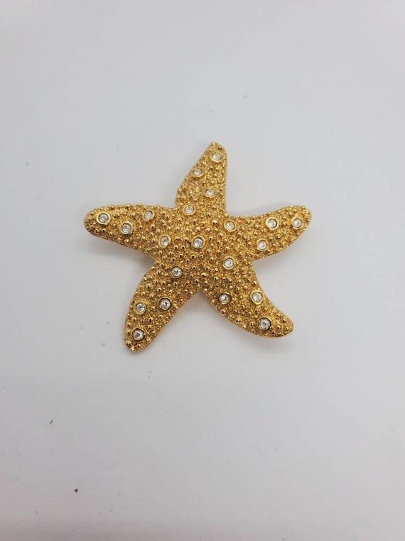 Swarovski Crystal Gold Tone Starfish Brooch Signed