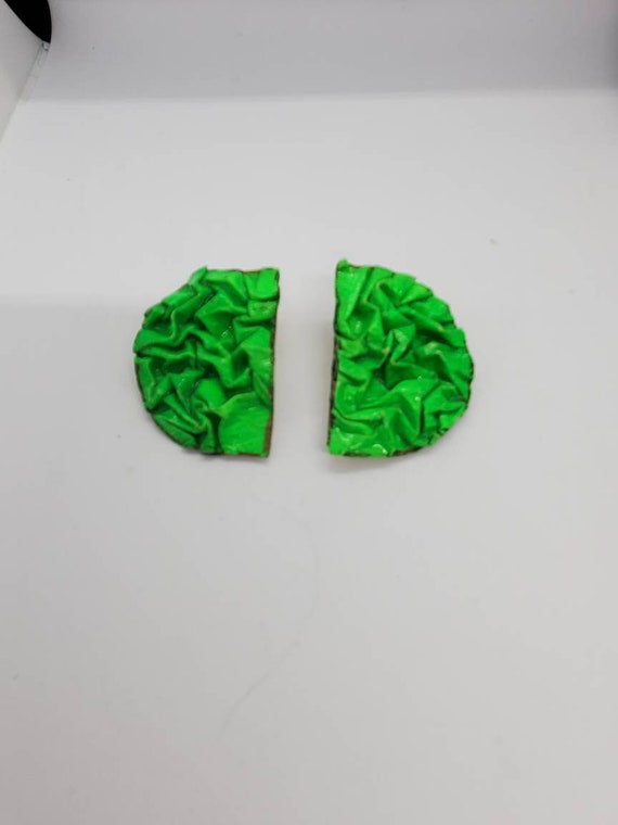 Vintage 1980s Neon Green Pierced Earrings Unsigned - image 8