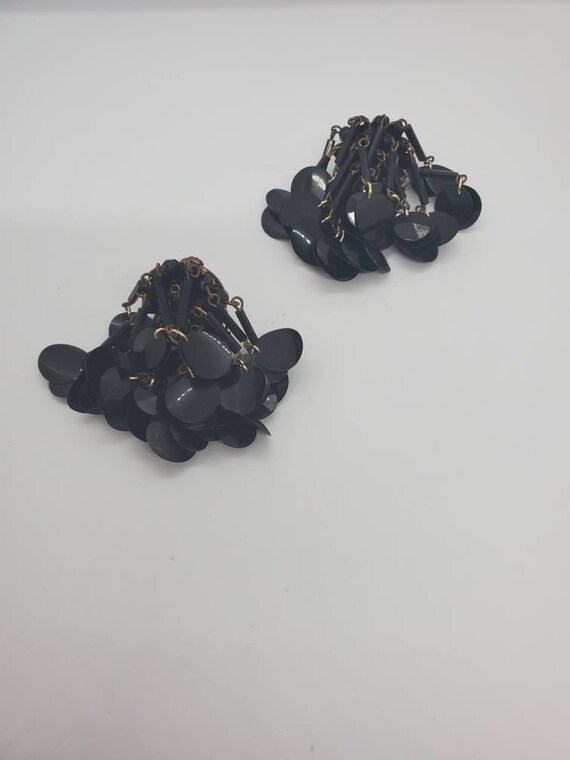1940s Large Round Black Sequin Cluster Earrings - image 1
