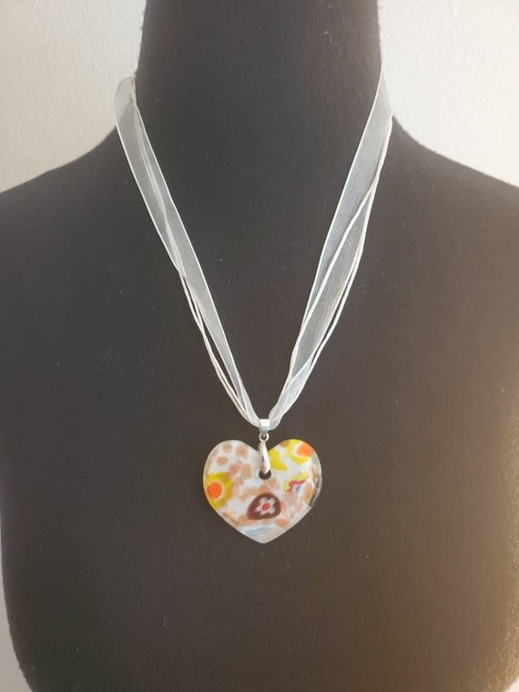 Murano Glass Heart Shaped Pendant Necklace 20 Inc… - image 3
