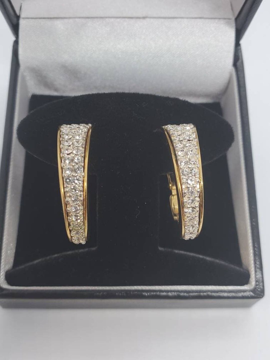 Premier Design White Rhinestone and Gold Tone 1 Inch Pierced Hoop ...