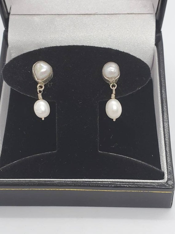Sterling Silver And Bezel Set Freshwater Pearl Ea… - image 3
