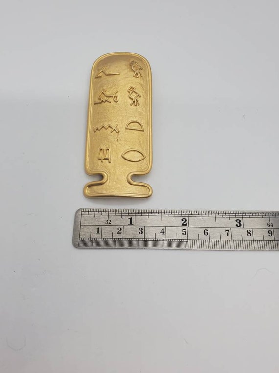 Egyptian Revival Heiroglyphics Gold Tone Brooch Pendant 1996 Exhibition Volunteer Pin Splendors Of Ancient Egypt VERY RARE View 6