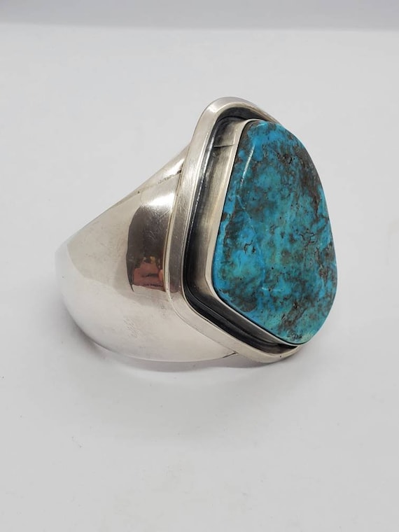 Very Heavy Navajo 1940s Large Turquoise And Sterl… - image 3