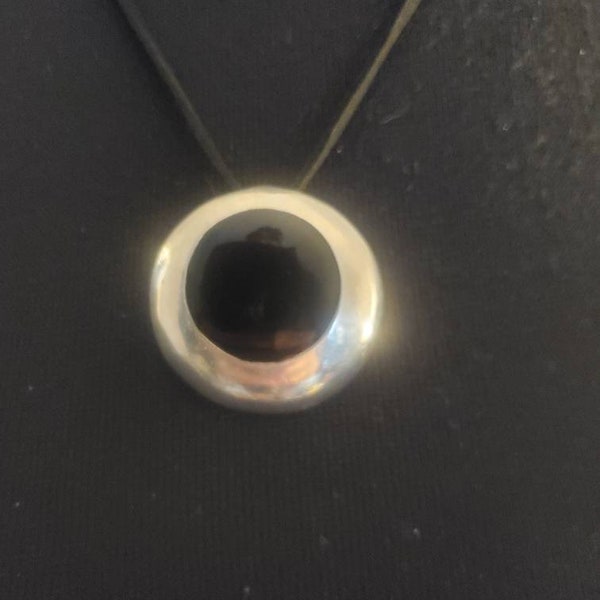 MJ Silver Plate Black Resin Modern Pendant Necklace