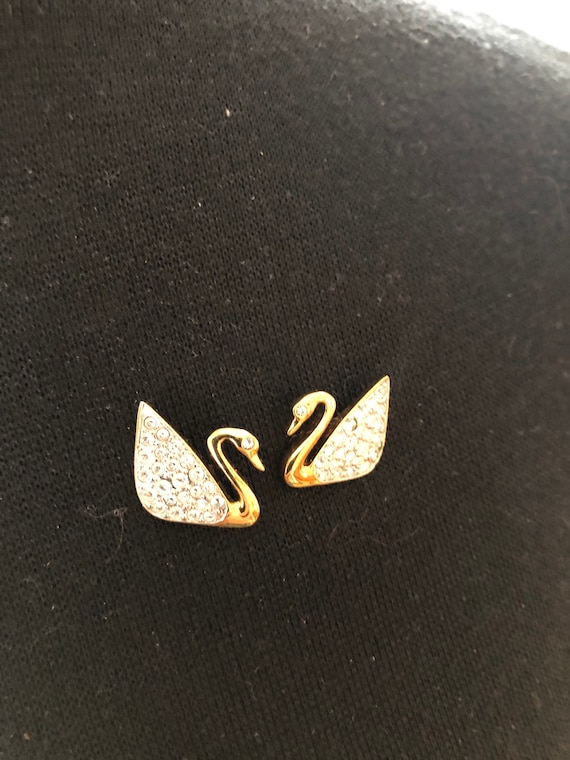 Swarovski Pavé Crystal Swan Earrings - image 1