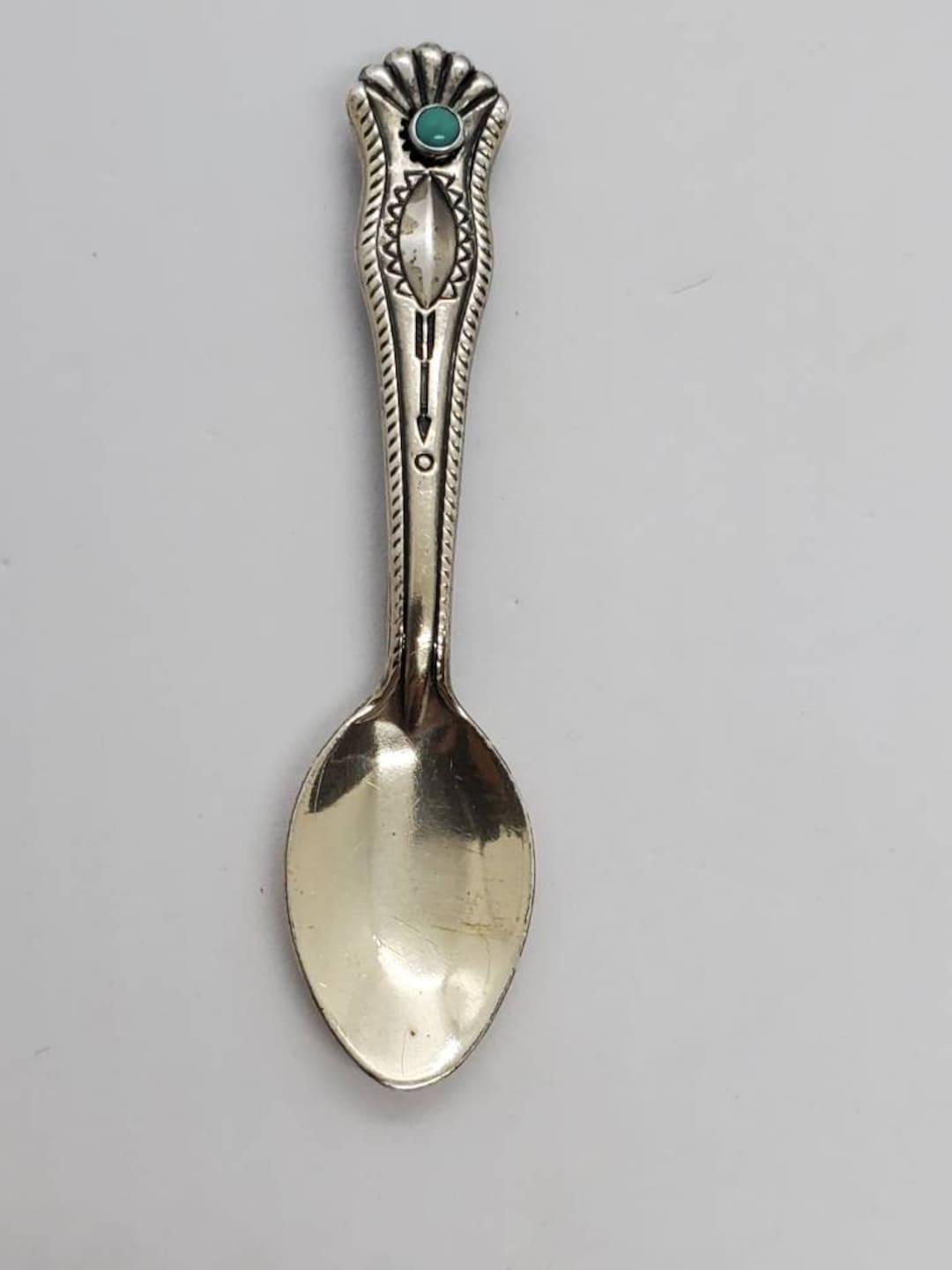 カトラリー(スプーン等) Vintage Fred Harvey Navajo Spoon Brooch Fred Harvey 1930s Turquoise and Sterling Silver Spoon Brooch