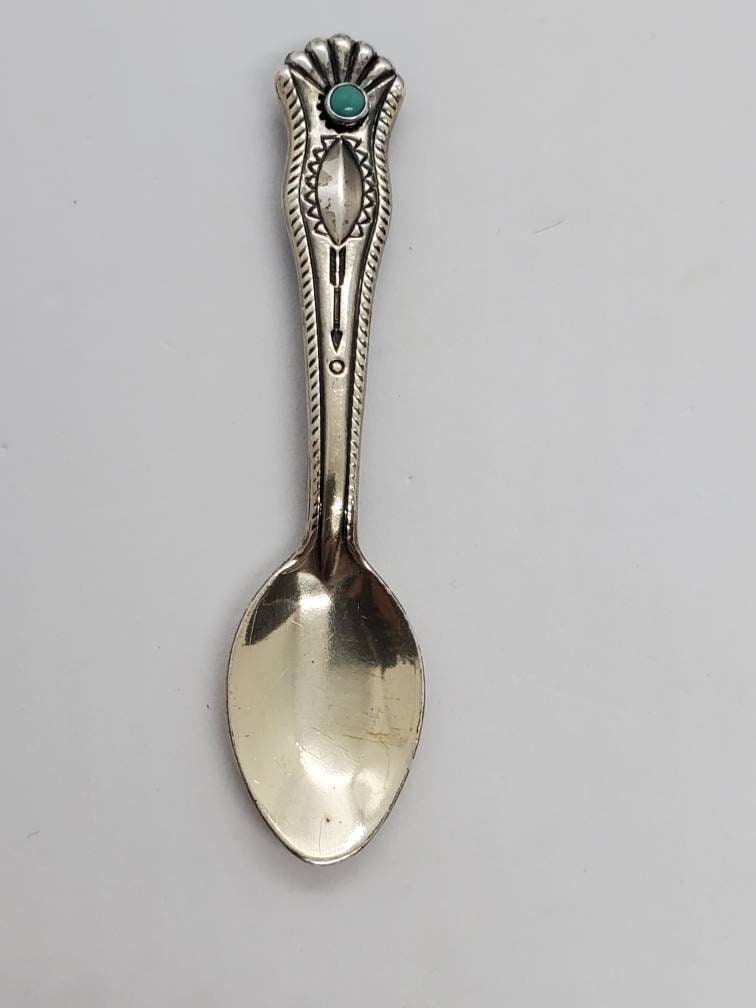 Fred Harvey 1930s Turquoise and Sterling Silver Spoon Brooch