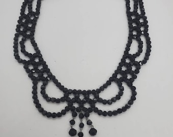 Victorian Mourning Style Antique Black French Jet Festoon Choker Necklace