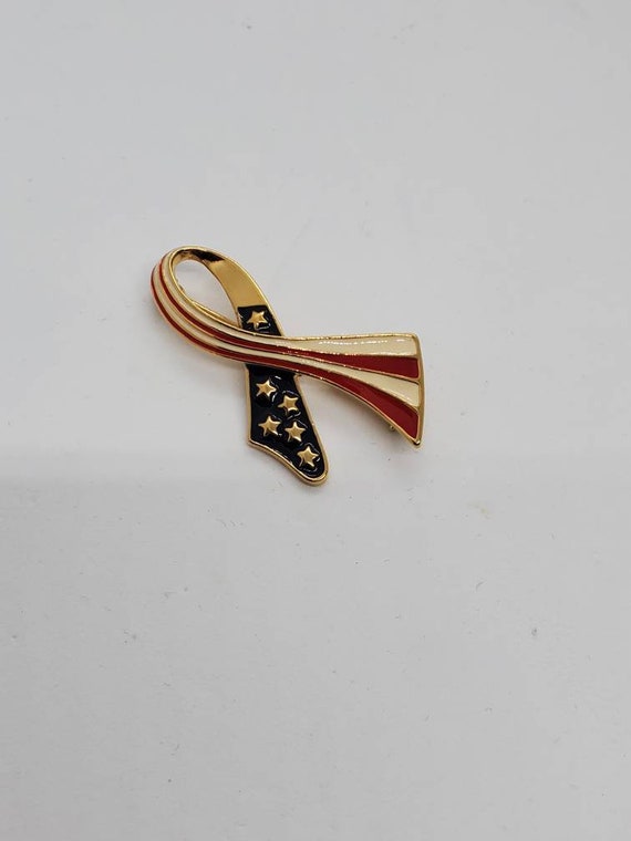 Darlene Enamel Gold Tone American Flag Ribbon Pin… - image 3