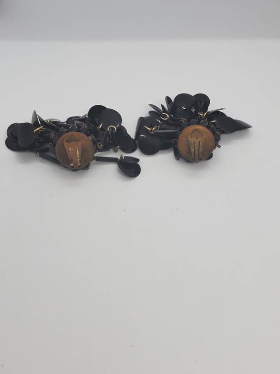 1940s Large Round Black Sequin Cluster Earrings - image 5