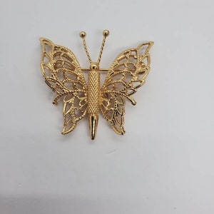 Monet Gold Tone Vintage Butterfly Brooch Signed