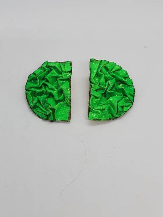 Vintage 1980s Neon Green Pierced Earrings Unsigned - image 4