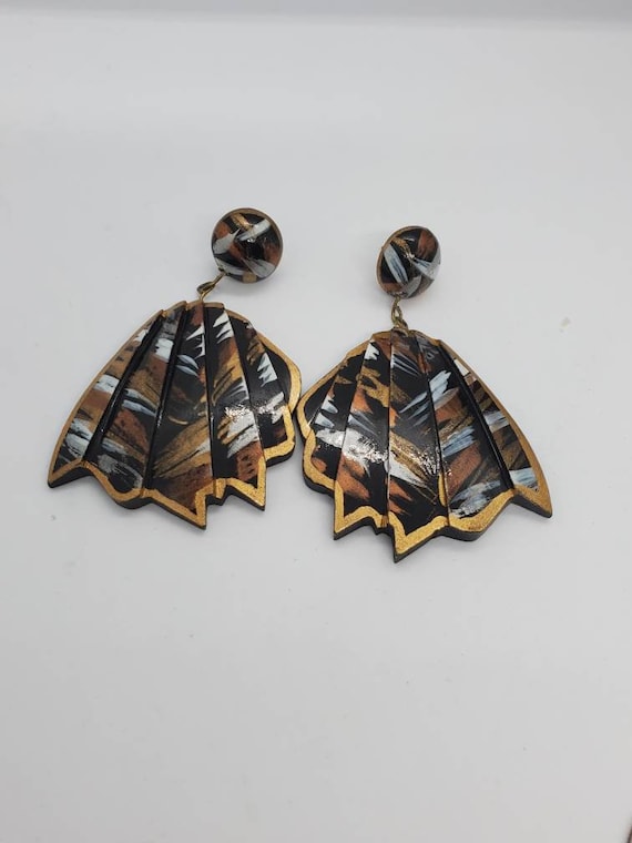 1980s Hand Painted Bronze Gold White and Black Woo