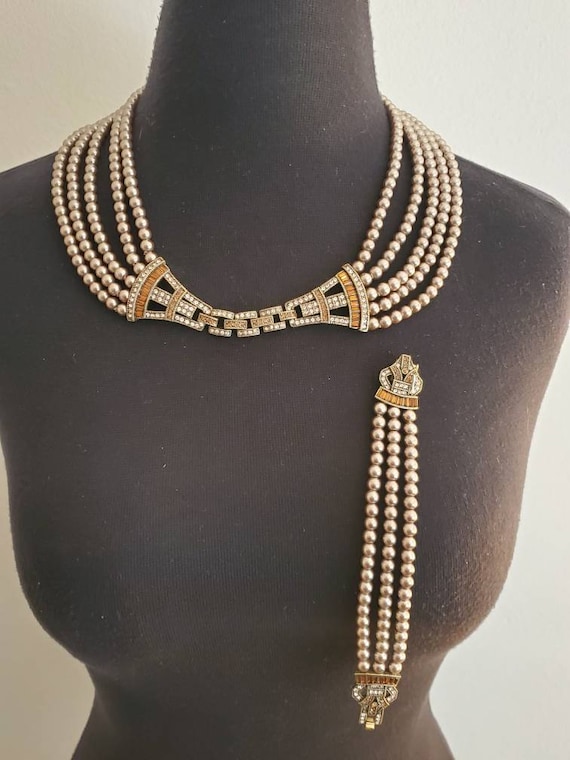 Heidi Daus Five Strand Faux Pearl Necklace With Three Strand Faux Pearl Bracelet Set