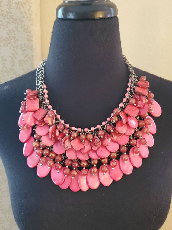 Chicos Multi Strand Pink Glass Bead Bib Necklace 2