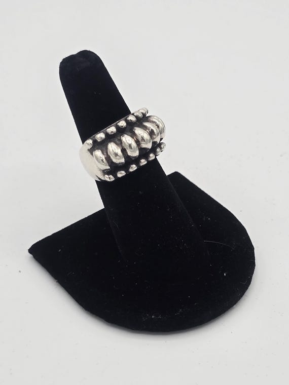 Ribbed Sterling Silver Statement Ring Size 6 - image 1