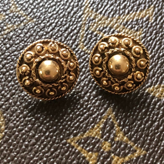 14 Karat Yellow Gold Vintage Round Circle Earring… - image 3
