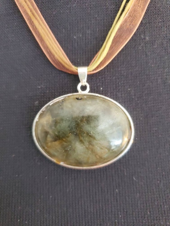 Rutilated Quartz And Sterling Silver Oval Pendant 