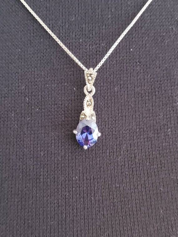 CW Oval Tanzanite Marcasite And Sterling Silver Pe