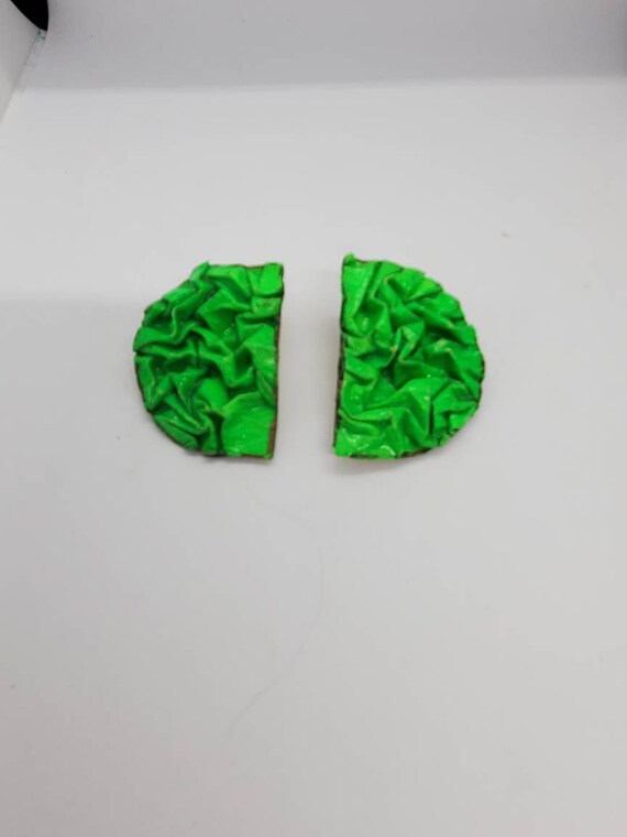 Vintage 1980s Neon Green Pierced Earrings Unsigned - image 2