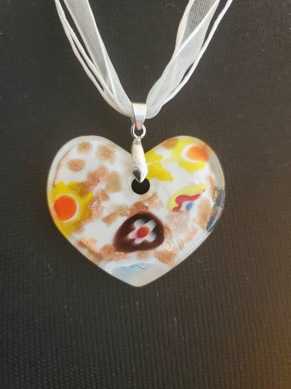 Murano Glass Heart Shaped Pendant Necklace 20 Inc… - image 4