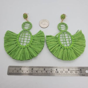 Boho Chic Lime Green Freesia Raffia Tassel Earrings