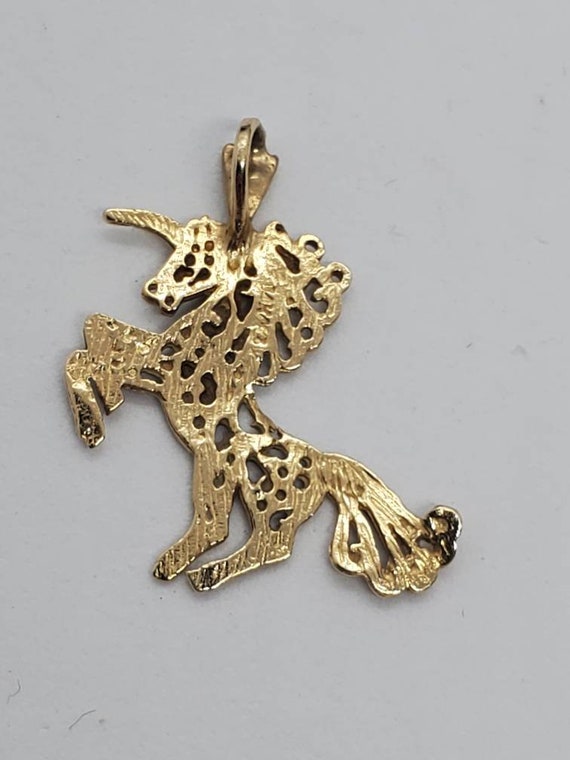 14 Karat Yellow Gold Filigree Unicorn Pendant - image 4