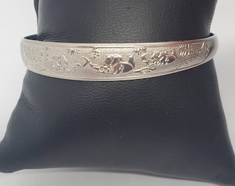 Asian Themed Sterling Silver Cuff Bangle Bracelet