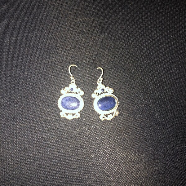 NK Thailand 925 Sterling Silver and Lapis Drop Earrings