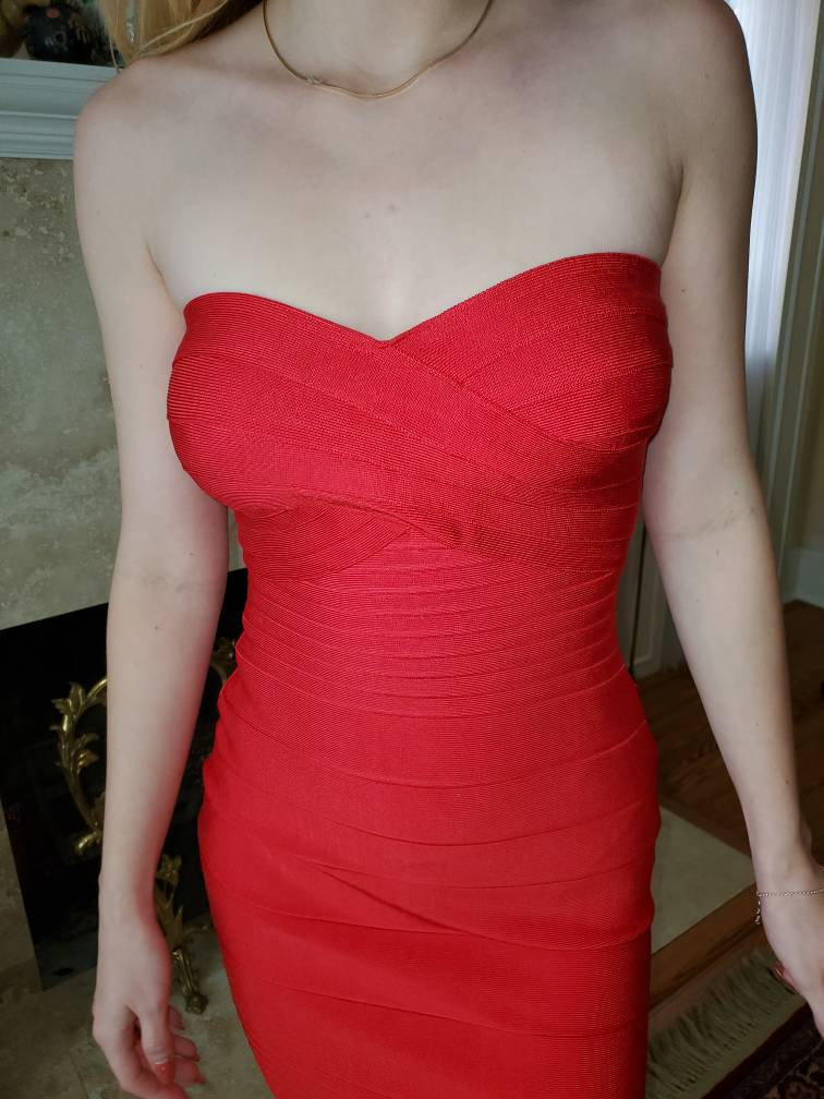 strapless open back dress Red Long Sleeve Camila Midi Dress
