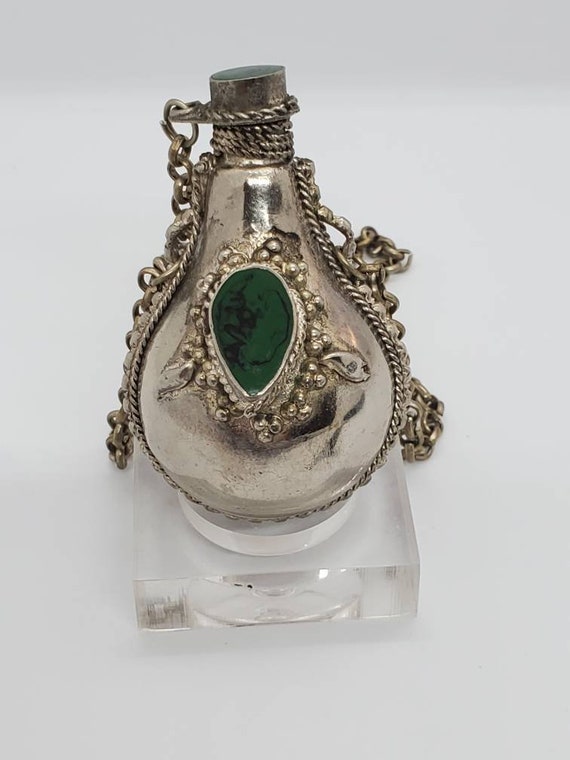 Old Chinese Silver Plated Copper And Malachite Ha… - image 2