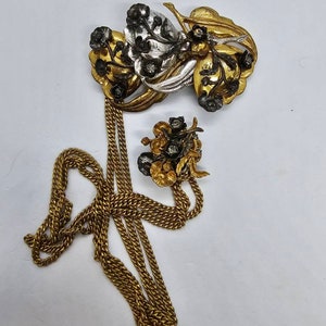 Miriam Haskell Two Tone Rhinestone Double Brooch Fur Clip Signed VERY RARE
