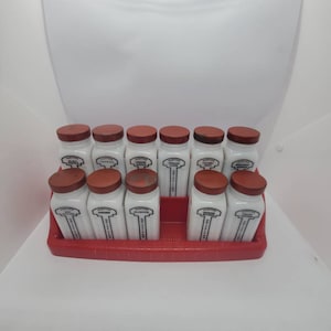 Griffith&#39;s Milk Glass Jar Spice Set 11 Total Jars Red Plastic Rack Vintage Kitchen Retro Farmhouse Collectible 1950&#39;s American USA