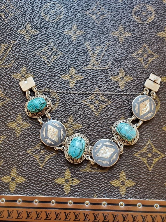 Sterling Silver And Turquoise Egyptian Revival Fa… - image 1